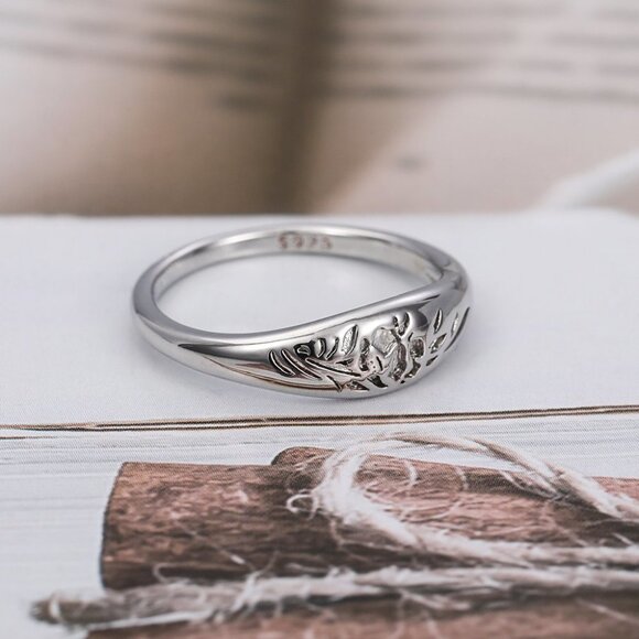 🔥925 Silver Plated Flower Carved Unique Vintage Rings for Women, L027 - Picture 2 of 7